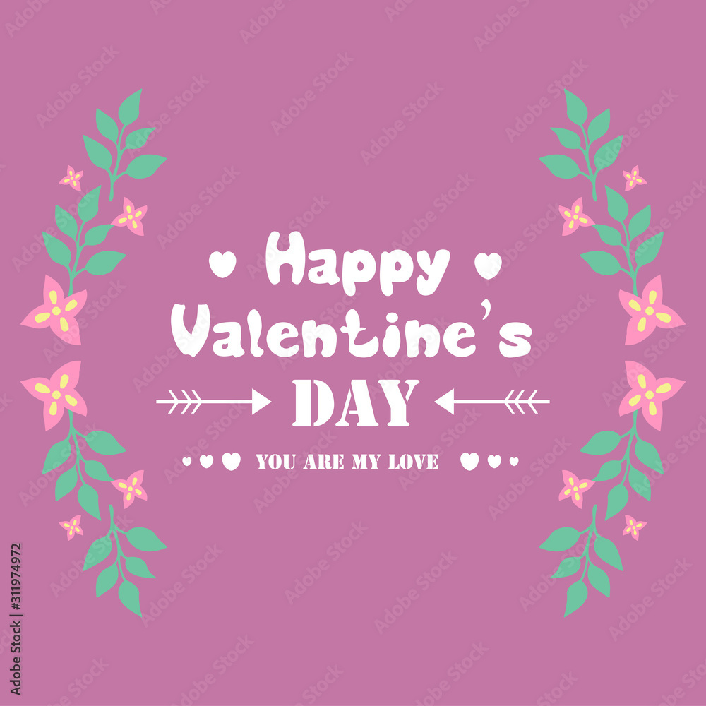 Cute pink wreath frame, for happy valentine wallpaper greeting card design. Vector