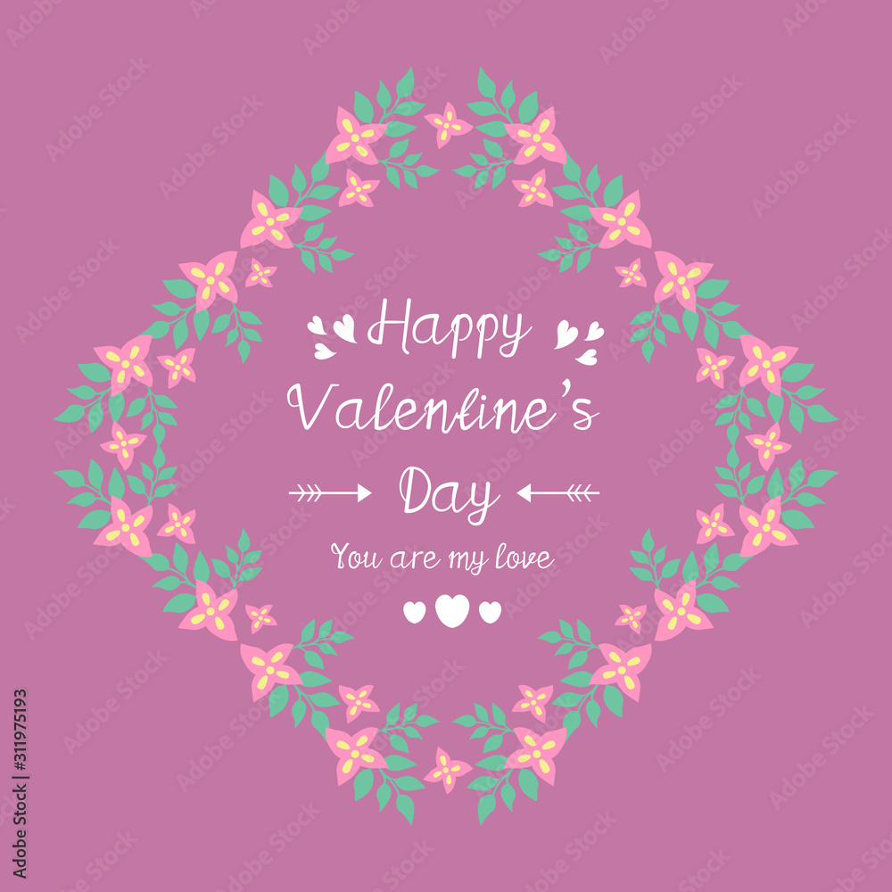 Decoration of happy valentine invitation card template, with elegant texture of pink flower frame. Vector