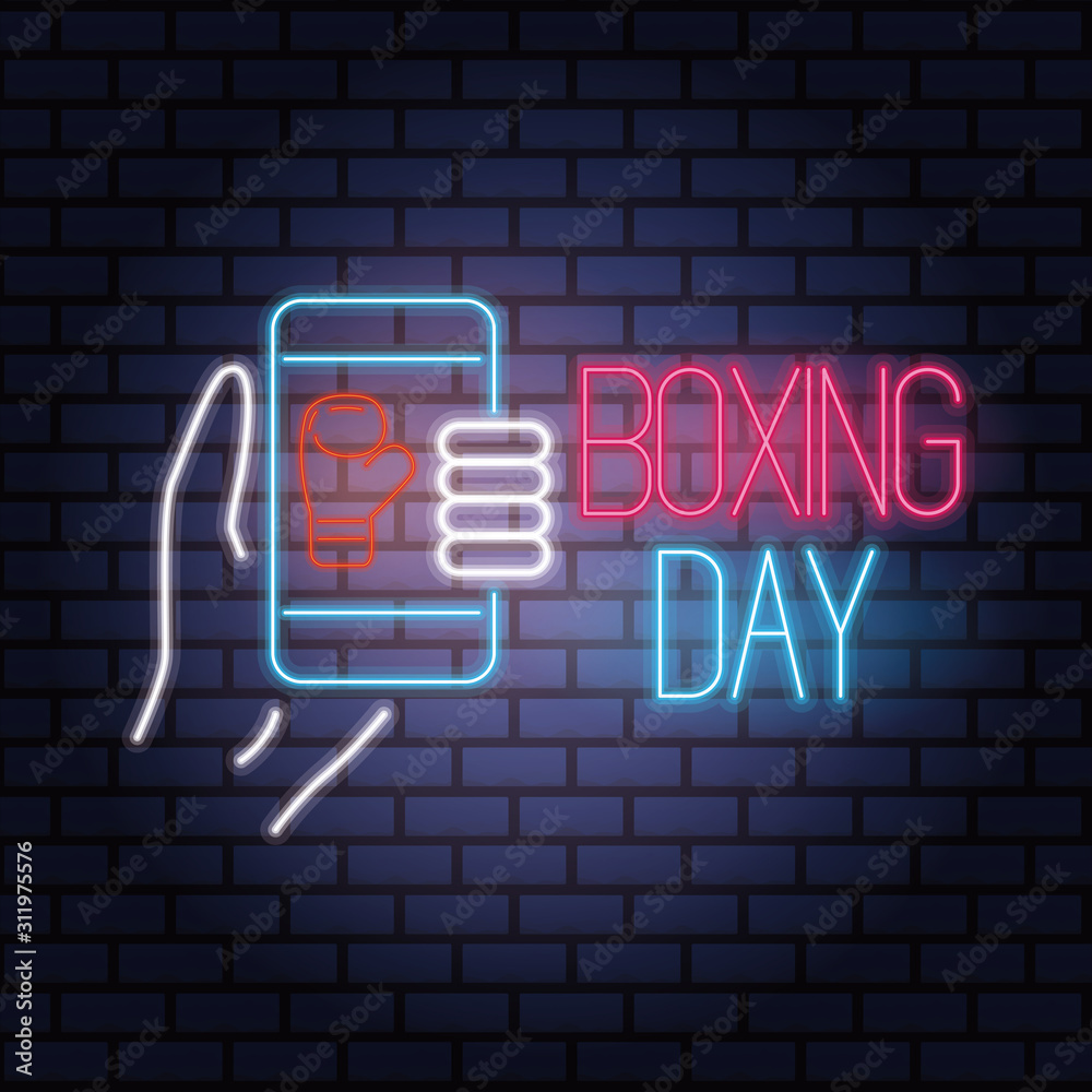 boxing day sale neon lights with smartphone boxing day sale neon lights with smartphone