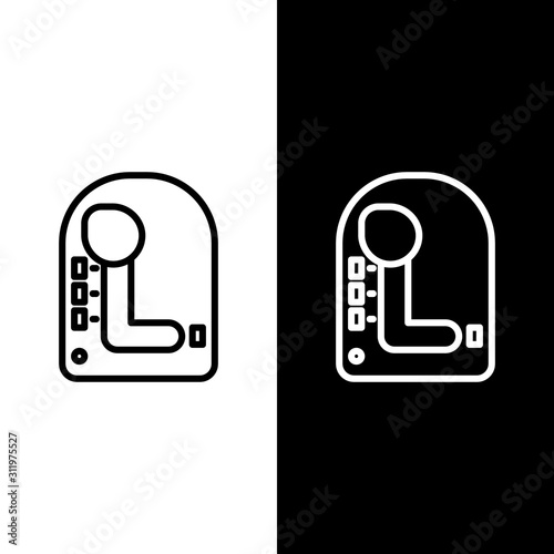 Set line Gear shifter icon isolated on black and white background. Transmission icon.  Vector Illustration