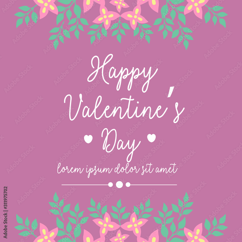 Romantic ornament of pink floral frame, for happy valentine elegant greeting card. Vector