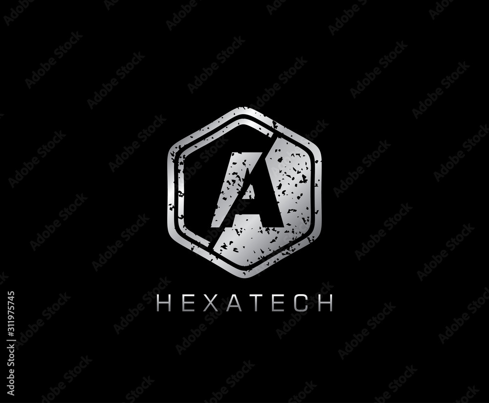 Metal A Letter Logo Icon, Modern Hexagon A Design Concept.