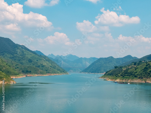 Beautiful landscape of mountain green lake