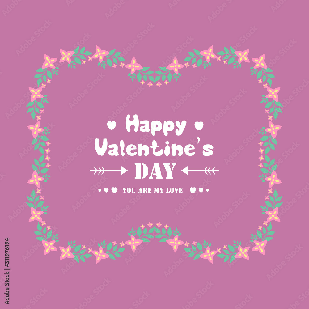 Happy valentine greeting card template, with leaf and floral unique and elegant frame. Vector