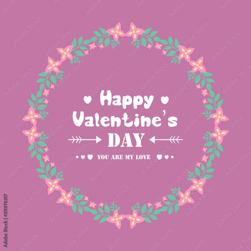 Happy valentine greeting card template, with leaf and floral unique and elegant frame. Vector