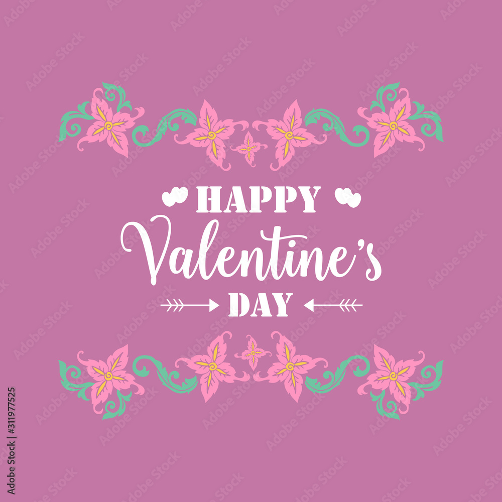 Happy valentine invitation decorative card, with romantic leaf and wreath frame. Vector Happy valentine invitation decorative card, with romantic leaf and wreath frame. Vector