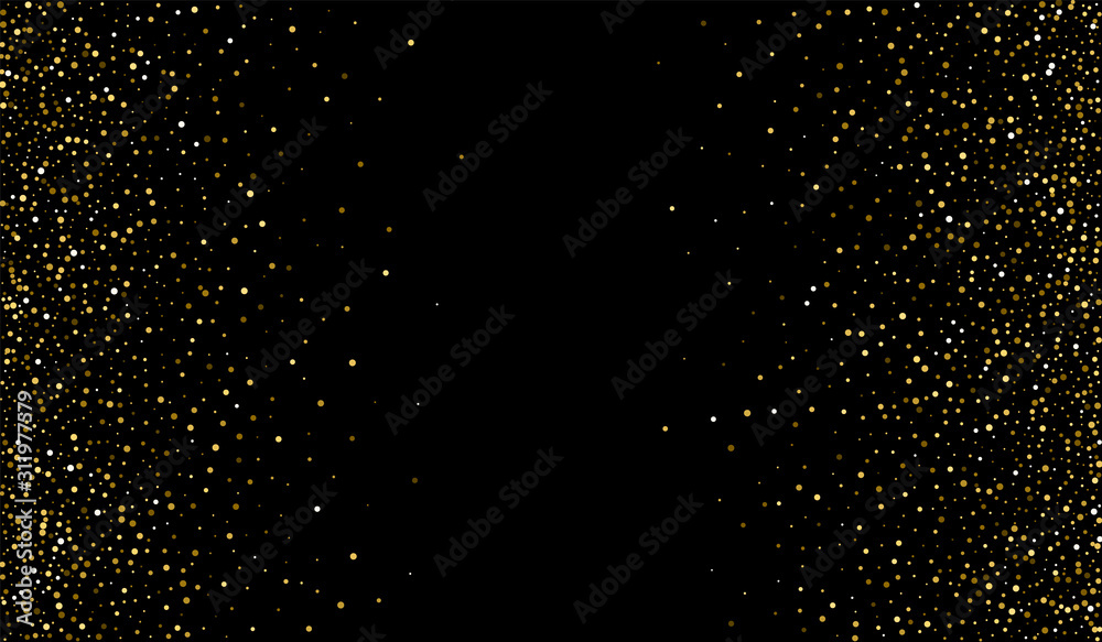 Black Dust Effect Design. Festive Rain Wallpaper. Art Background. Gold Round Isolated Background. Dot Art Invitation.