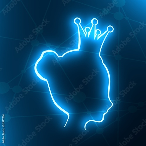 Profile view silhouette of a princess or queen. Cute adolescent girl portrait. Fashion branding emblem. 3D rendering