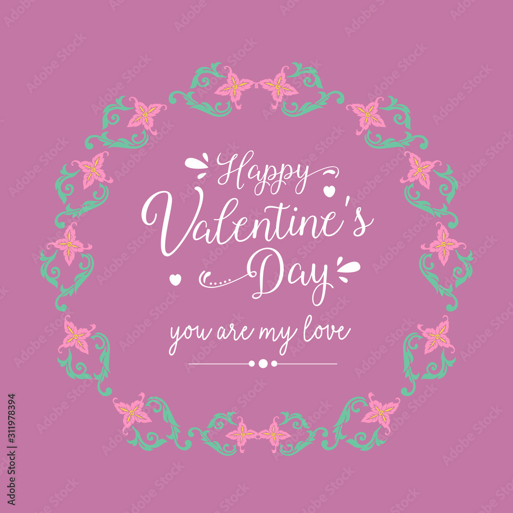 Happy valentine greeting card template design, with beautiful leaf and wreath frame. Vector