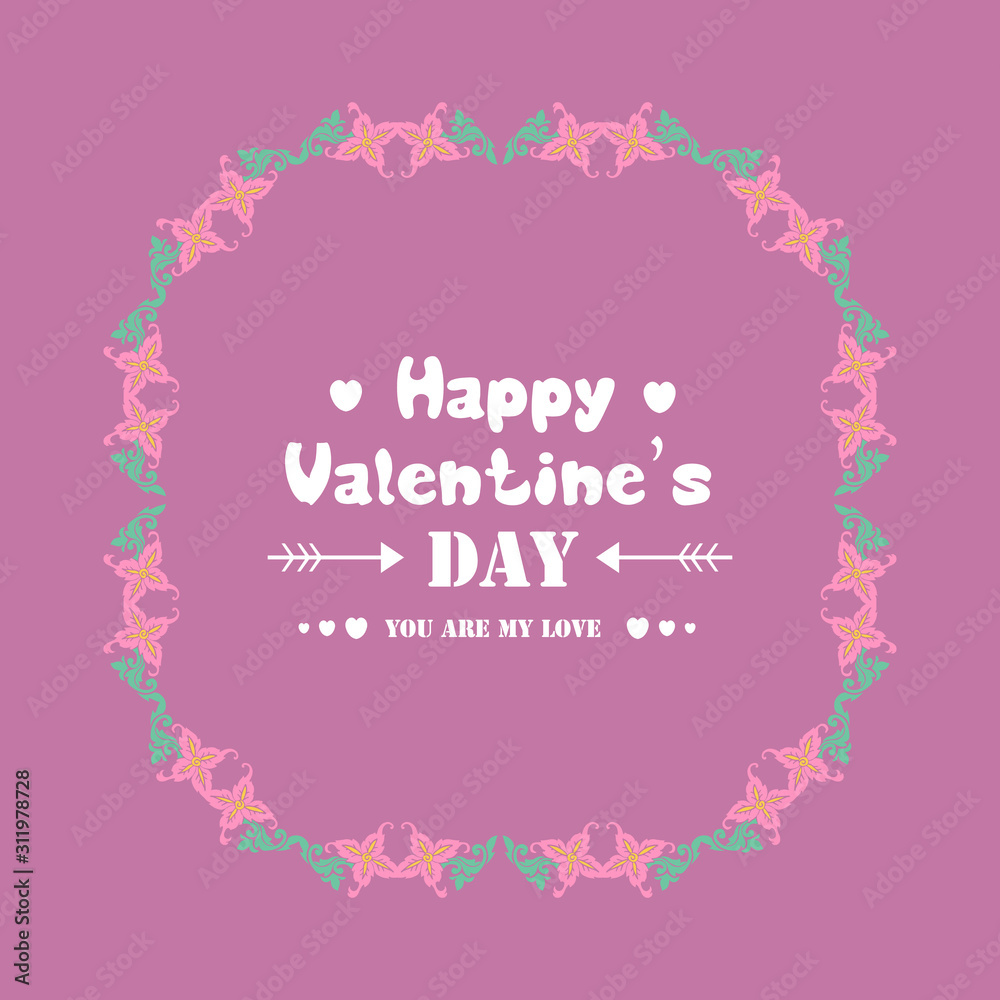 Beautiful pattern frame for happy valentine greeting card, with leaf and flower design. Vector