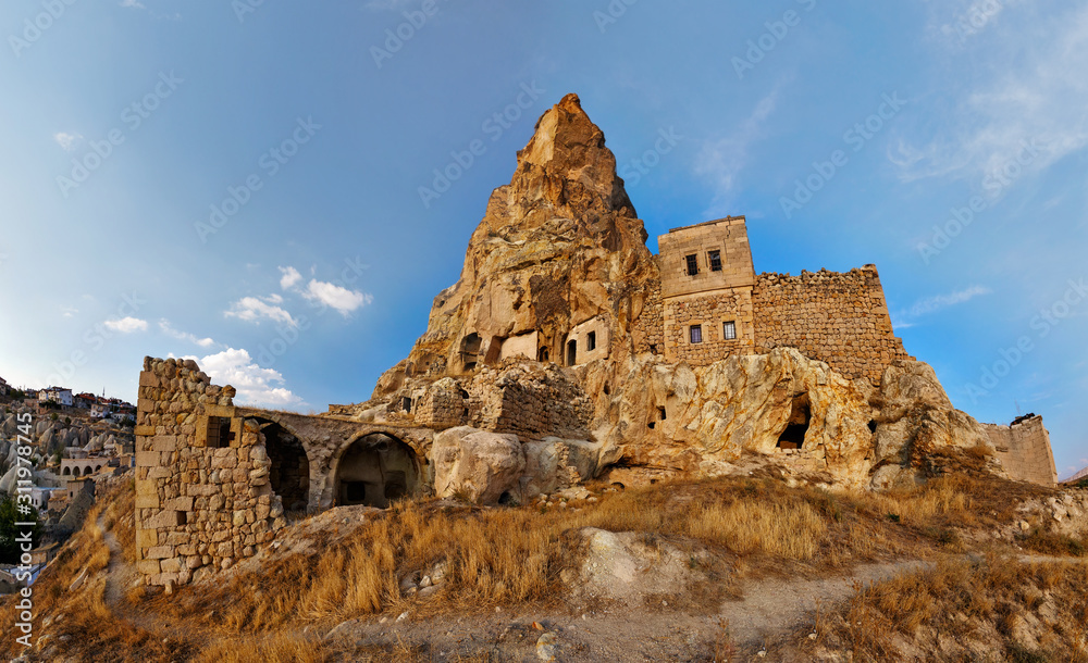 A rock castle in Cappadocia Turkey at sunny day