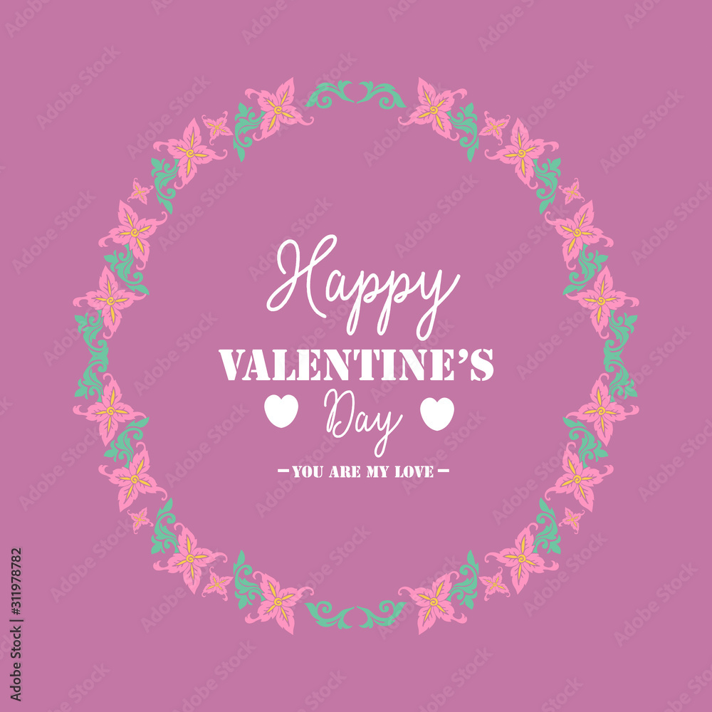 Beautiful pattern frame for happy valentine greeting card, with leaf and flower design. Vector