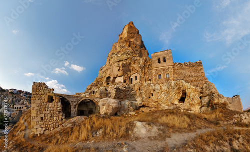 A rock castle in Cappadocia Turkey at sunny day