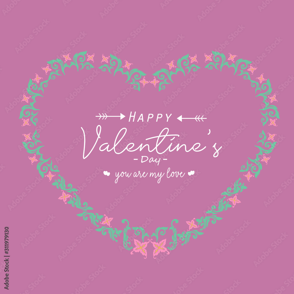 Elegant leaf and flower frame design, for happy valentine card template design. Vector