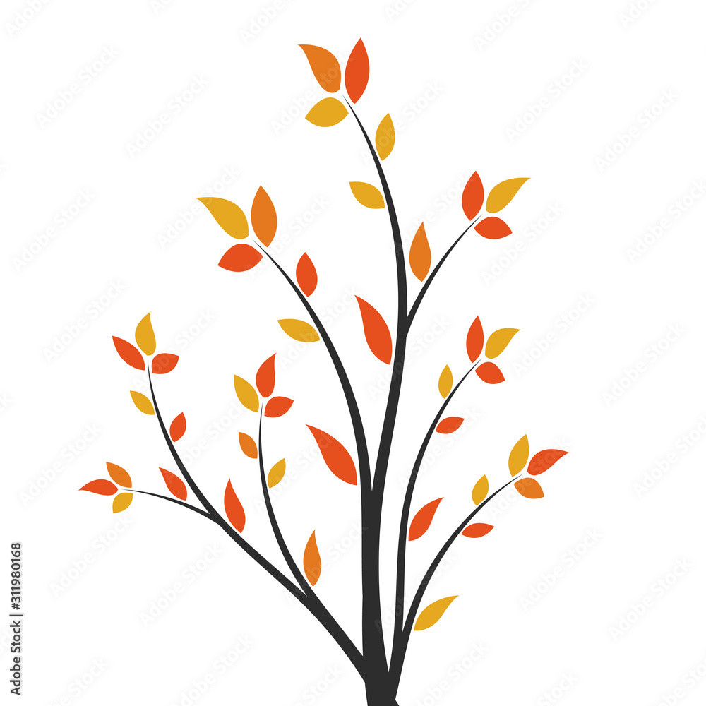 Silhouette of a branch with yellow leaves. Young tree. Silhouette of a branch with yellow leaves. Young tree.