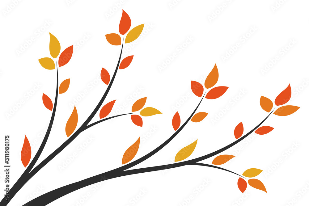 Silhouette of a branch with yellow leaves. Young tree. Silhouette of a branch with yellow leaves. Young tree.