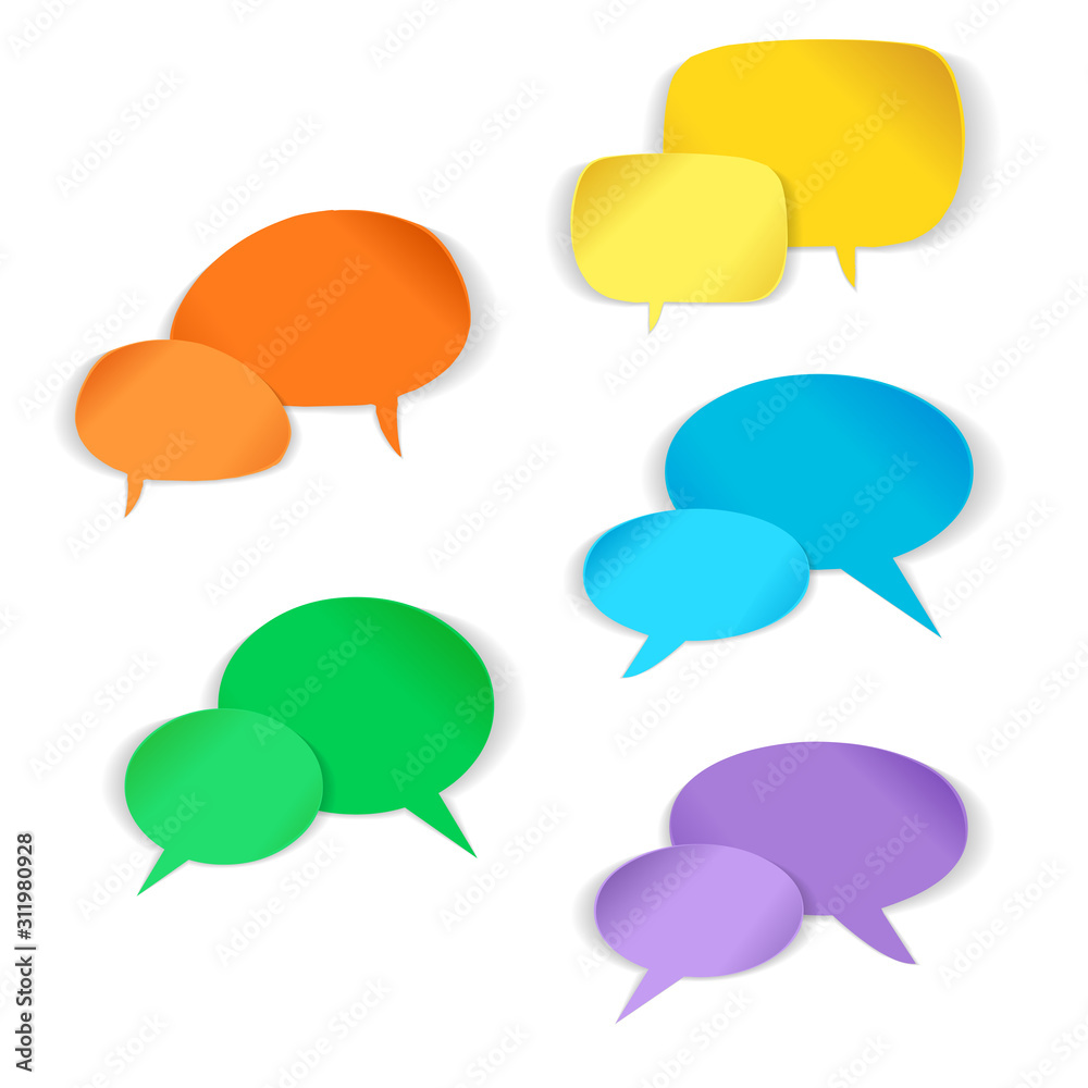 White paper bubbles for speech on an orange background. Abstract design. Vector illustration. White paper bubbles for speech on an orange background. Abstract design. Vector illustration.