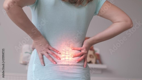 Backache, Having Back Pain, Female Pressing Hands Against Lower Back, Rheumatism