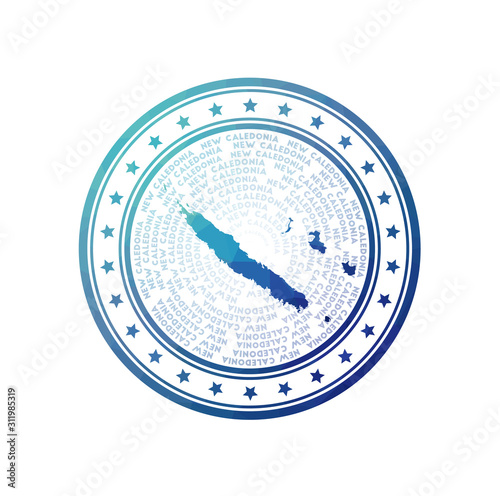 Flat low poly stamp of New Caledonia. Polygonal New Caledonia badge. Trendy vector logo of the country.