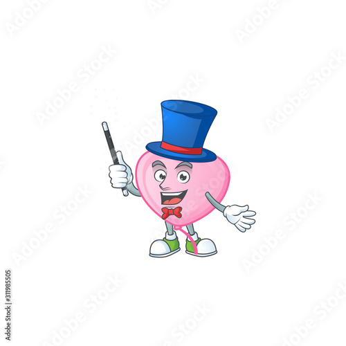 Cartoon character of pink love balloon performance as a Magician