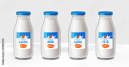 Leche de Almendra. Frasco de Leche. Almendra