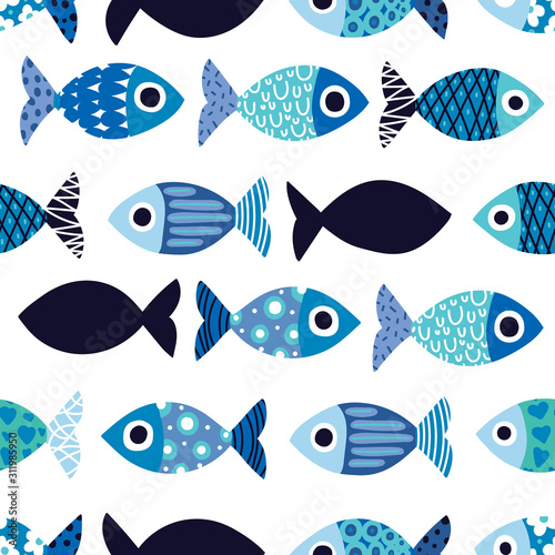 Cute fish. Kids background. Seamless pattern.