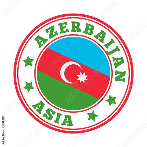 Azerbaijan sign. Round country logo with flag of Azerbaijan. Vector illustration.