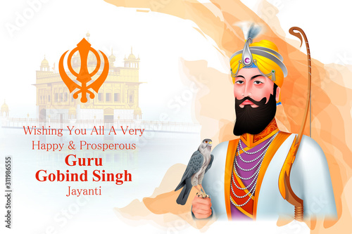 easy to edit vector illustration of Happy Guru Gobind Singh Jayanti religious festival celebration of Sikh in Punjab India