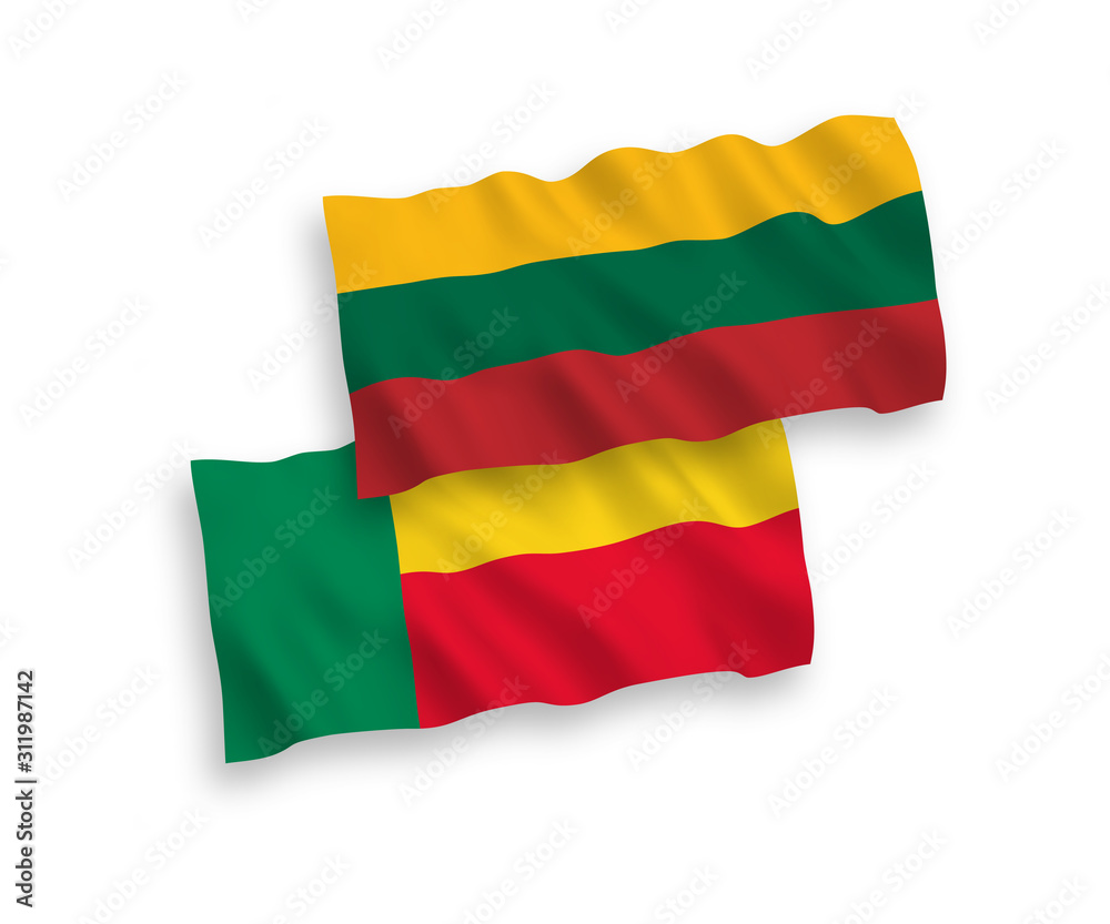 Flags of Lithuania and Benin on a white background Flags of Lithuania and Benin on a white background
