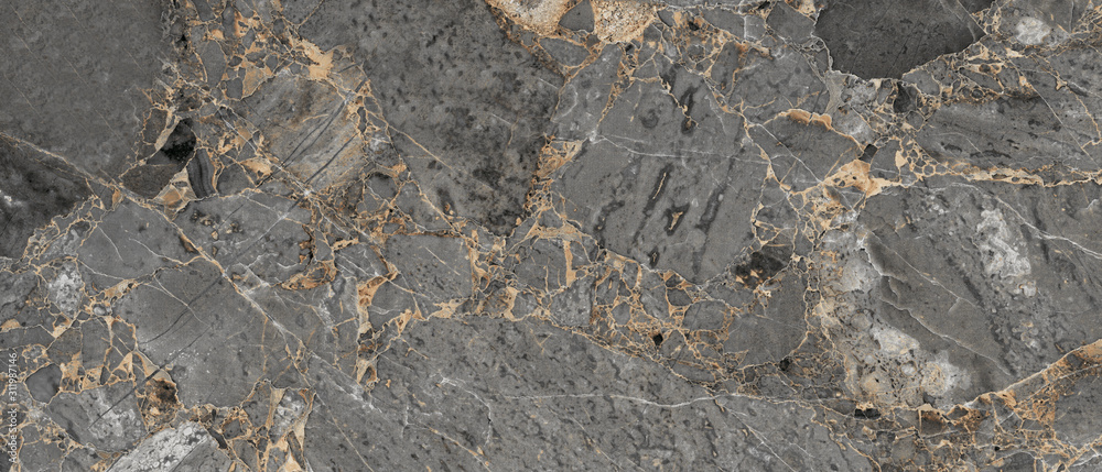 Naklejka premium Luxurious Dark Gray Agate Marble Texture With Golden Veins. Polished Marble Quartz Stone Background Striped By Nature With a Unique Patterning, It Can Be Used For Interior-Exterior Tile And Ceramic.