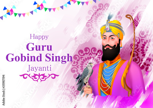 easy to edit vector illustration of Happy Guru Gobind Singh Jayanti religious festival celebration of Sikh in Punjab India photo