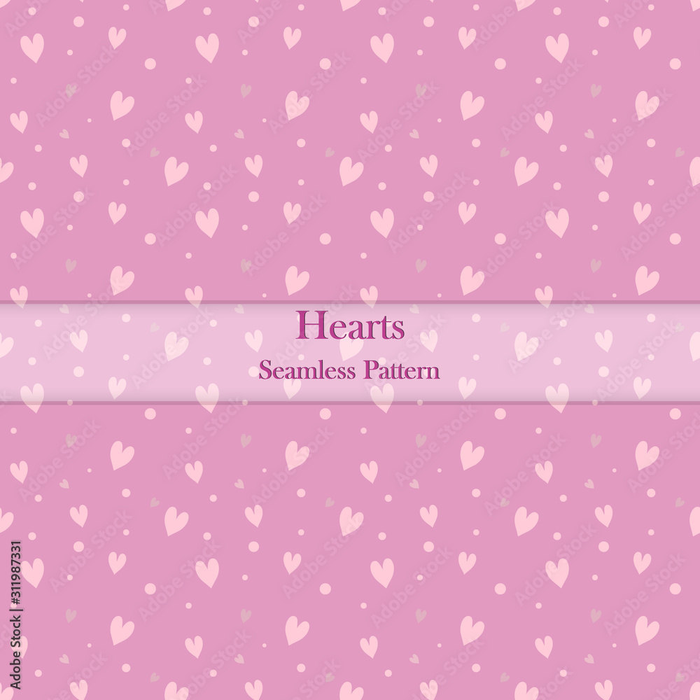 Seamless pattern with pink hearts on pastel background for Valentine Day. Seamless pattern with pink hearts on pastel background for Valentine Day.