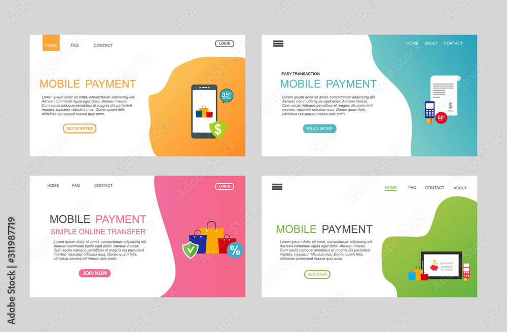 Concept Online and mobile payments for web page, social media, documents, cards, posters. Landing page template. Easy to edit and customize. Vector illustration