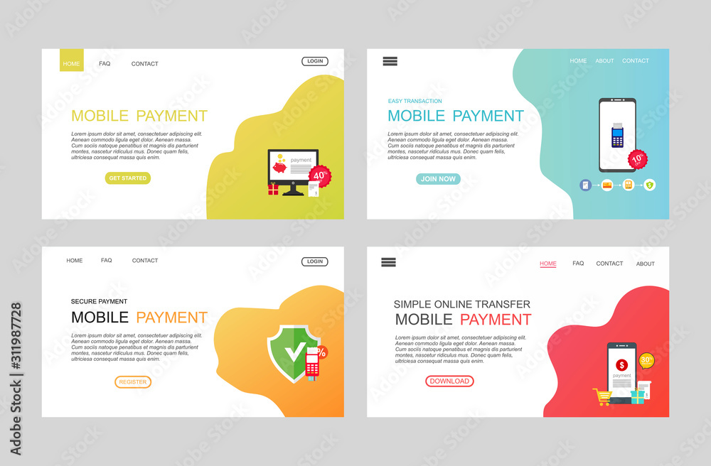 Concept Online and mobile payments for web page, social media, documents, cards, posters. Landing page template. Easy to edit and customize. Vector illustration