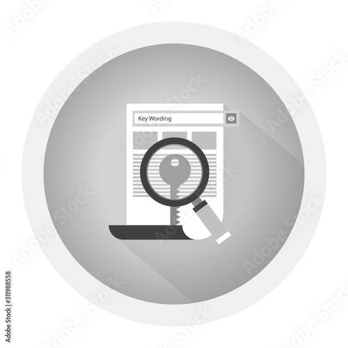 Keywording, SEO keywording process, keyword research, keywords optimization flat vector illustration design. Black and white icon