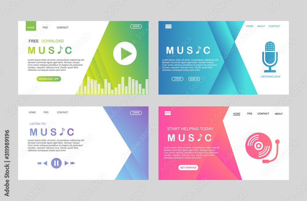 Modern flat design concept of music app for website and mobile website. Landing page template. Easy to edit and customize. Vector illustration
