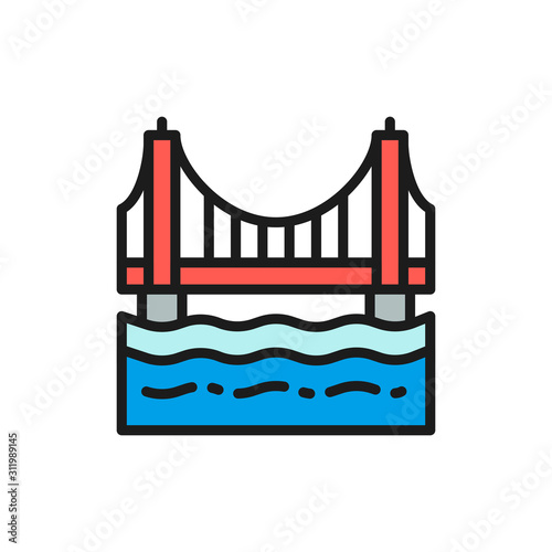 Obraz na plátně Golden Gate Bridge, San Francisco, USA flat color line icon.
