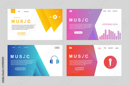 Modern flat design concept of music app for website and mobile website. Landing page template. Easy to edit and customize. Vector illustration