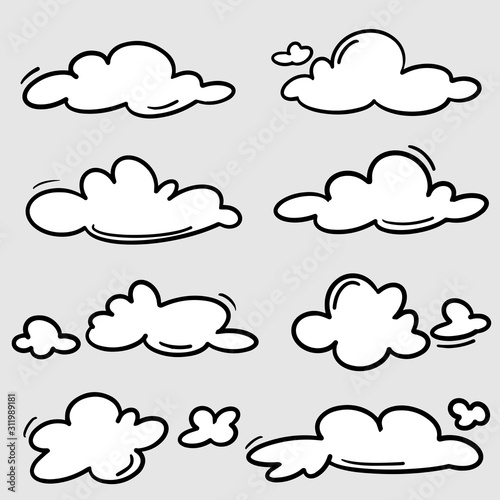 Doodle set of Hand Drawn Clouds. vector illustration.