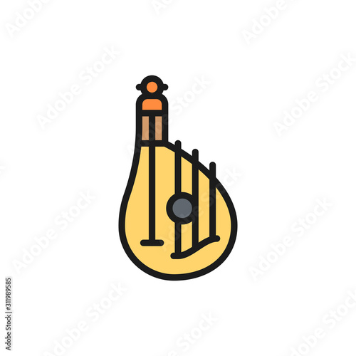Bandura, kobza, ukrainian national musical instrument flat color line icon.