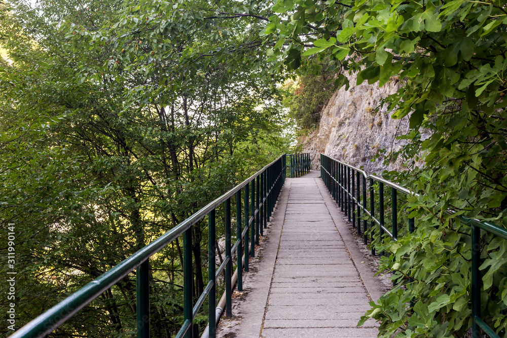 Narrow hiking trail in the mountains (Pieria, Greece, Mount Olympus)