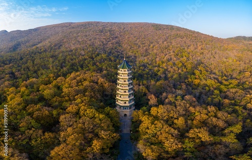 Linggu Temple in Zijin Mountain at Sunset in Nanjing City in China