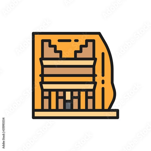 Madain Saleh, landmark of Al-Hejaz, Saudi Arabia flat color line icon.