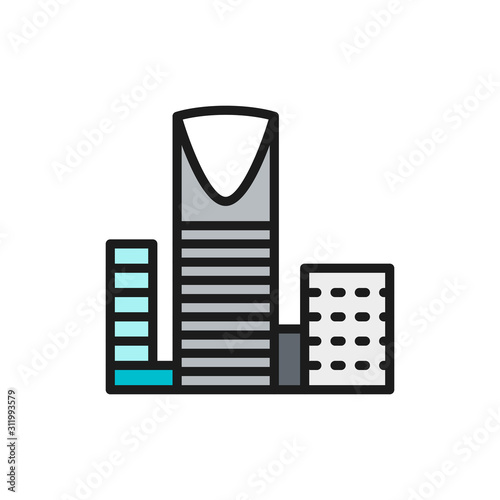 Burj Al-Mamlyak, Kingdom Center, skyscraper flat color line icon. photo