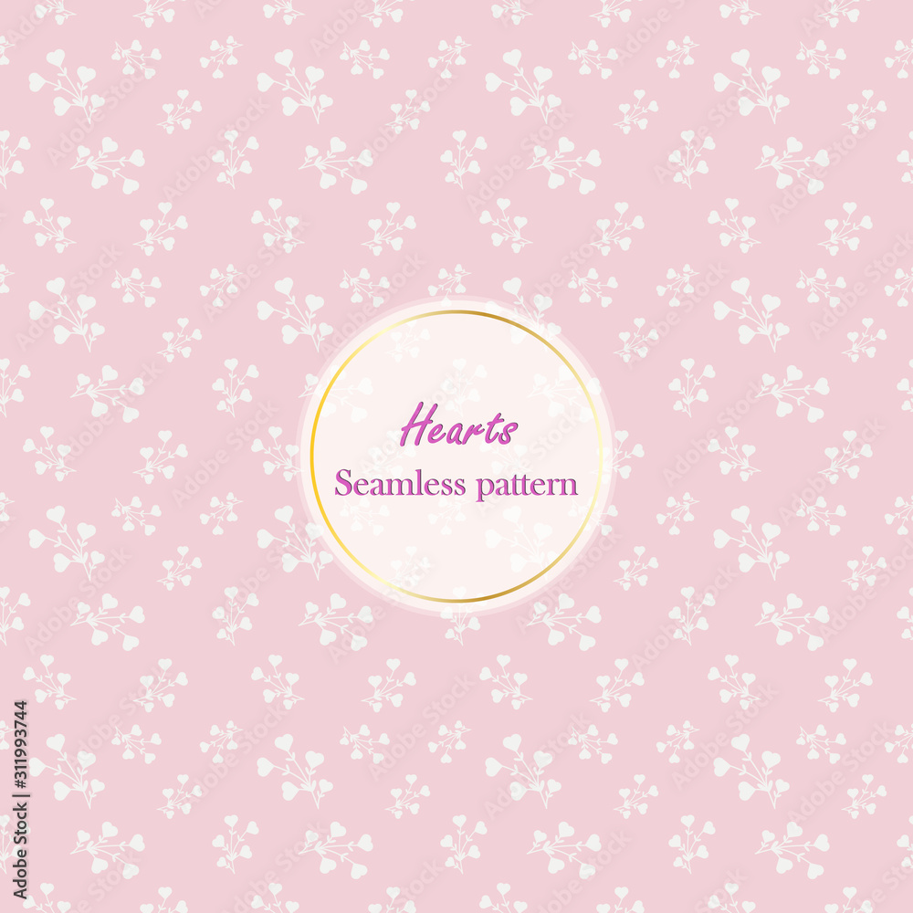 Seamless pattern background with hearts tree design on pastel background.