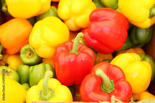 colorful bell peppers in market