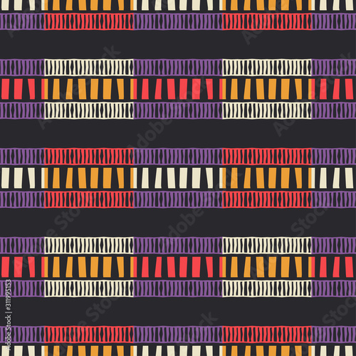 Ethnic boho seamless pattern. Lace. Embroidery on fabric. Patchwork texture. Weaving. Traditional ornament. Tribal pattern. Folk motif. Vector illustration for web design or print.