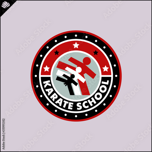 Karate high kick emblem. Martial art colored simbol design. Vector, EPS.