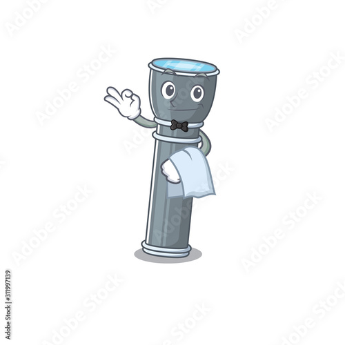 Cute flashlight Scroll Character stand as a Waiter look