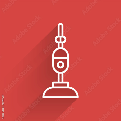 White line Vacuum cleaner icon isolated with long shadow.  Vector Illustration